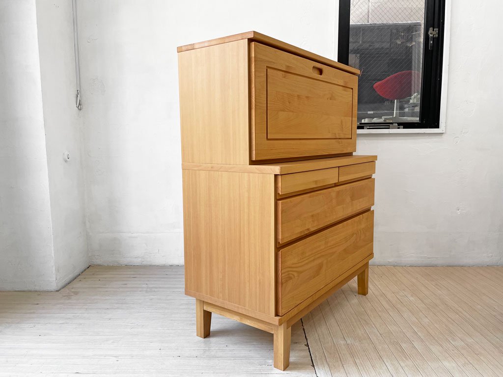 岡製作所 大川家具 モニカ ライティングビューロー デスク アルダー無垢材 W90cm 参考価格:142,000円★