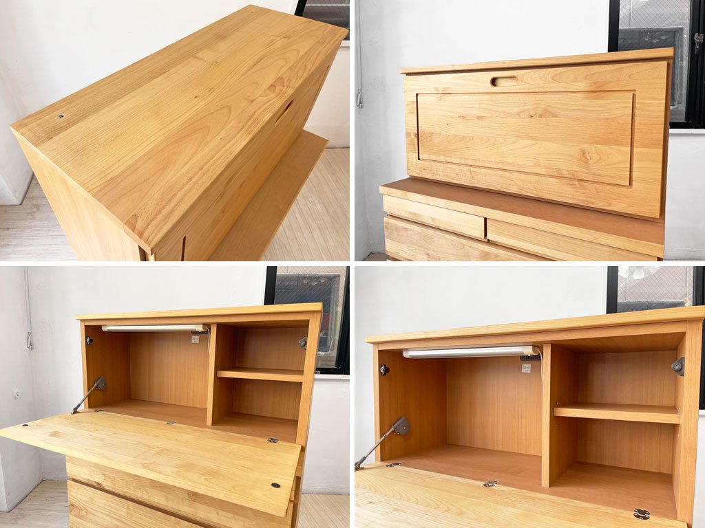 岡製作所 大川家具 モニカ ライティングビューロー デスク アルダー無垢材 W90cm 参考価格:142,000円★