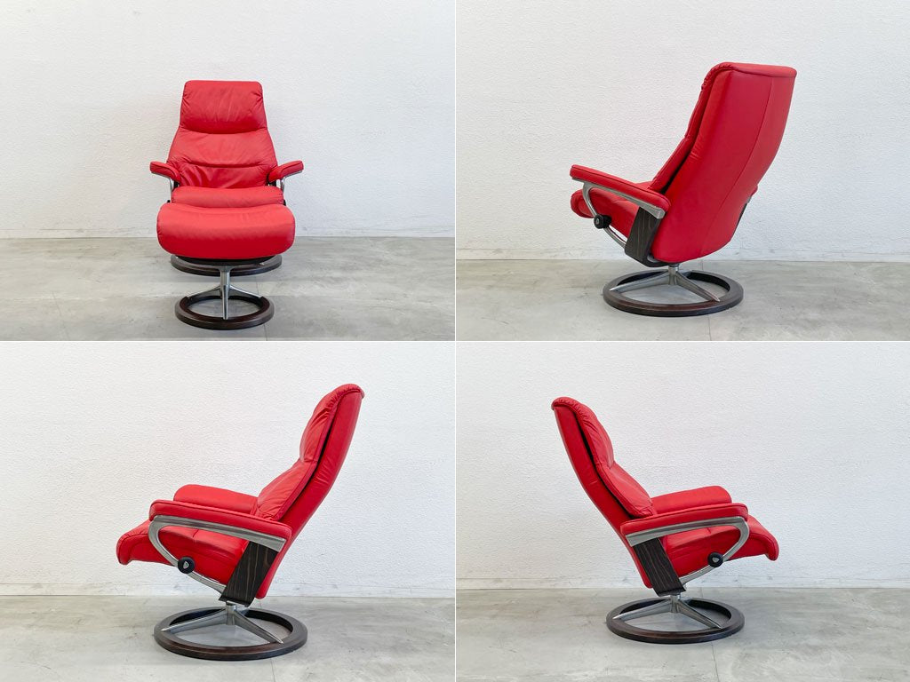 エコーネス EKORNES ストレスレスチェア ビュー シグネチャー オットマン付 Stressless View Signature ヘナ ウォールナット Mサイズ相当 廃盤カラー 定価47万 〓