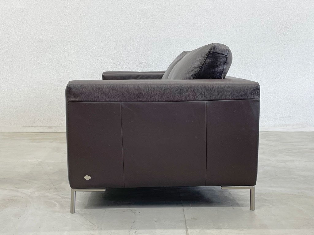 イタルソファ Italsofa 3シーターソファ 本革 レザー ダークブラウン スチール脚 モダンデザイン イタリア 〓