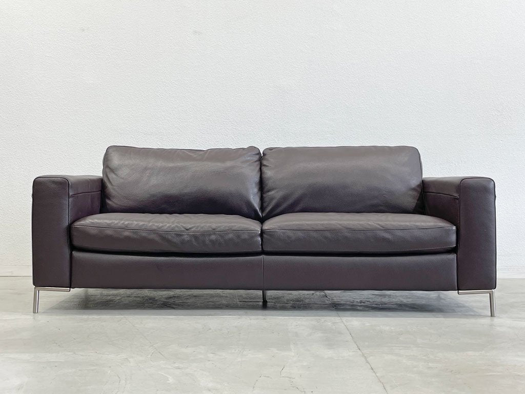 イタルソファ Italsofa 3シーターソファ 本革 レザー ダークブラウン スチール脚 モダンデザイン イタリア 〓