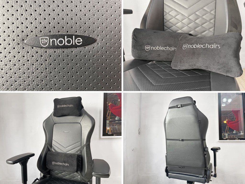 ノーブルチェアーズ noblechairs ヒーロー HERO ゲーミングチェア デスクチェア リクライニング PUレザー ブラック 昇降 キャスター クッション×2付き 定価 \73,830- ★