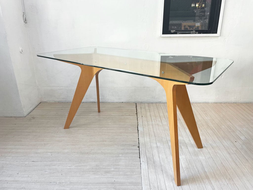 イーアンドワイ E&Y ペガサス PEGASUS ダイニングテーブル ガラストップ ビーチ材 ナチュラル 幅140cm Sサイズ 定価 \154,000- ★