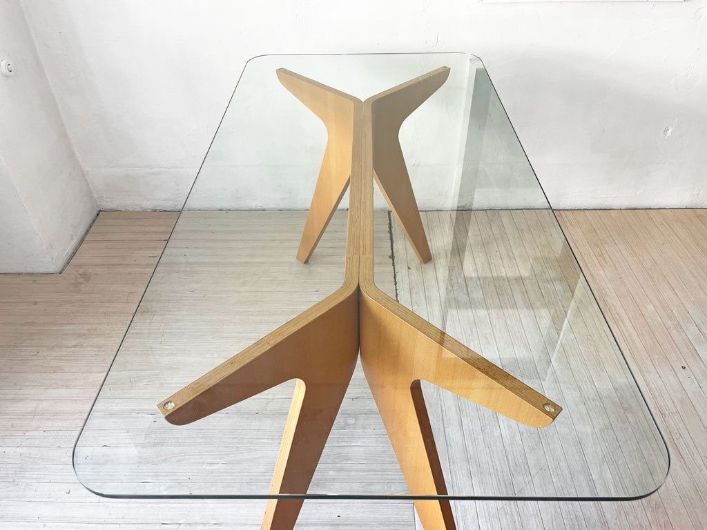 イーアンドワイ E&Y ペガサス PEGASUS ダイニングテーブル ガラストップ ビーチ材 ナチュラル 幅140cm Sサイズ 定価 \154,000- ★