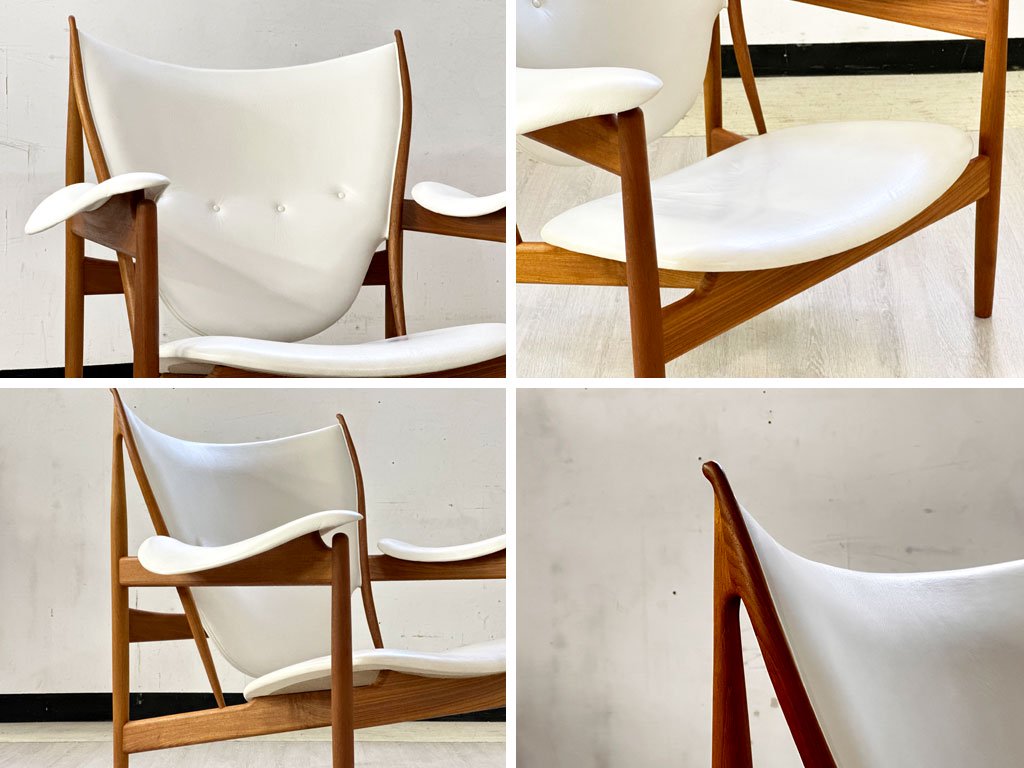 ワンコレクション Onecollection チーフテン チェア Chieftain Chair ラウンジチェア チーク材 本革 ホワイト フィン・ユール Finn Juhl 北欧 デンマーク ●