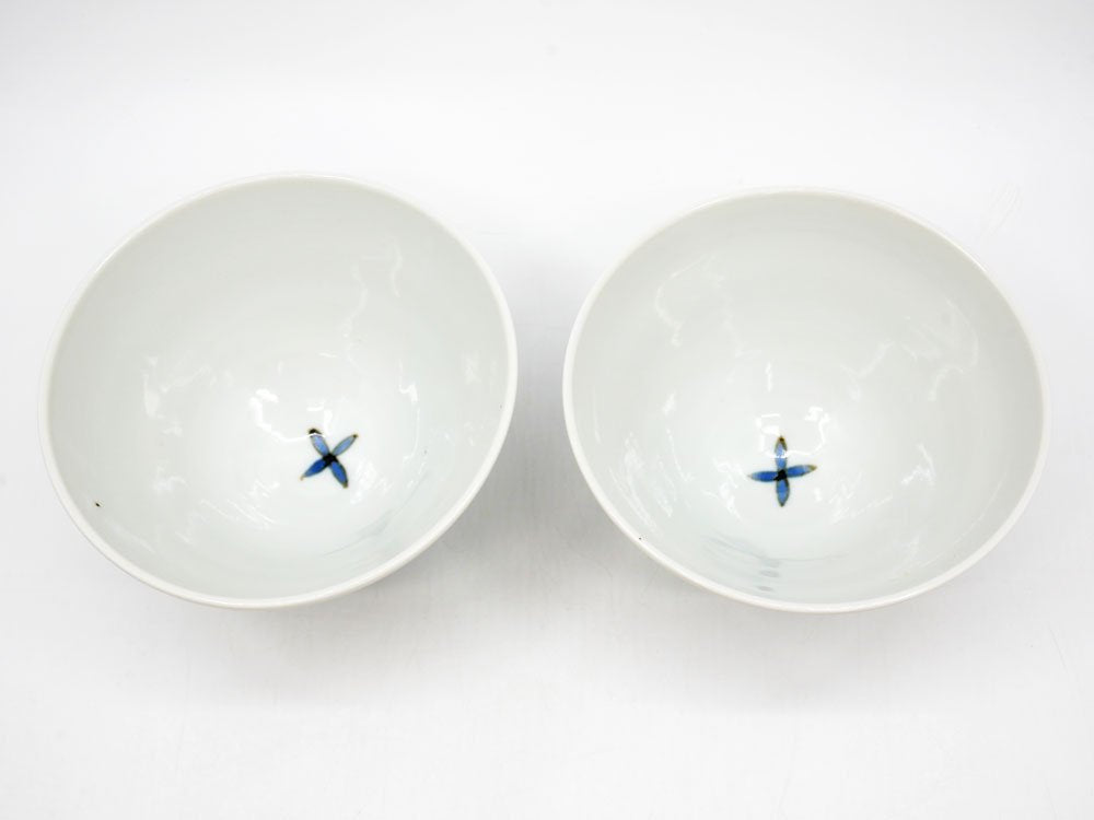 九谷焼 徳永遊心 色絵花繋ぎ 飯碗 ごはん茶碗 2点セット 和食器 ●
