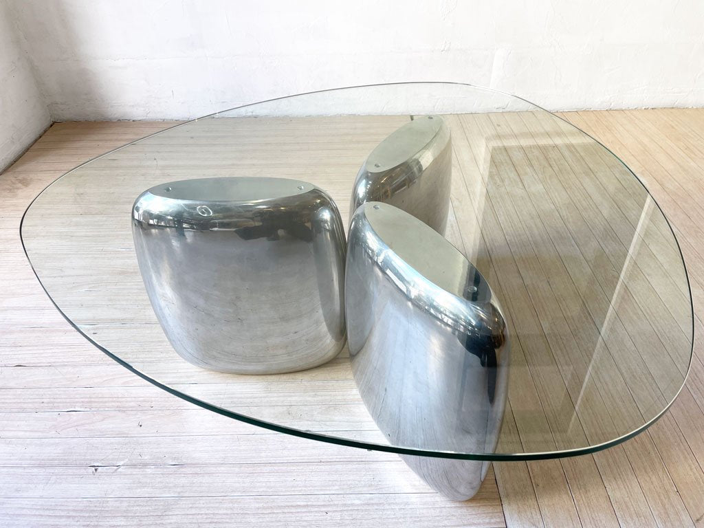 イデー IDEE アルミシードテーブル ALUMINIUM SEED TABLE 3シーズ ガラス ローテーブル  廃番希少 参考定価 ￥212,300- ★