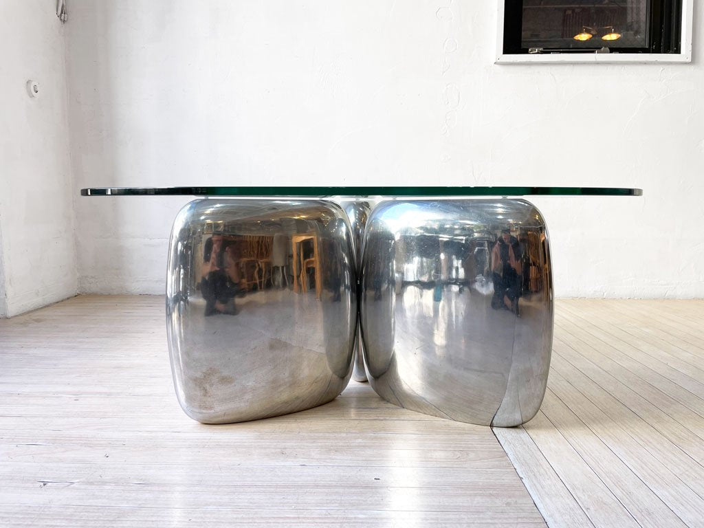 イデー IDEE アルミシードテーブル ALUMINIUM SEED TABLE 3シーズ ガラス ローテーブル  廃番希少 参考定価 ￥212,300- ★