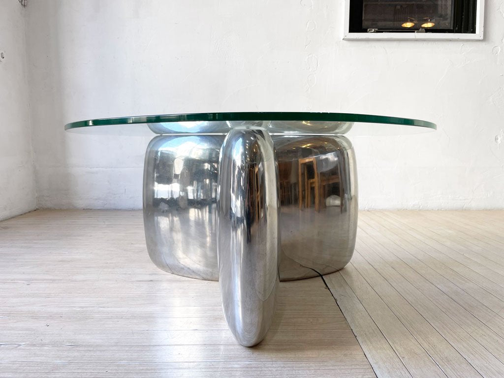 イデー IDEE アルミシードテーブル ALUMINIUM SEED TABLE 3シーズ ガラス ローテーブル  廃番希少 参考定価 ￥212,300- ★