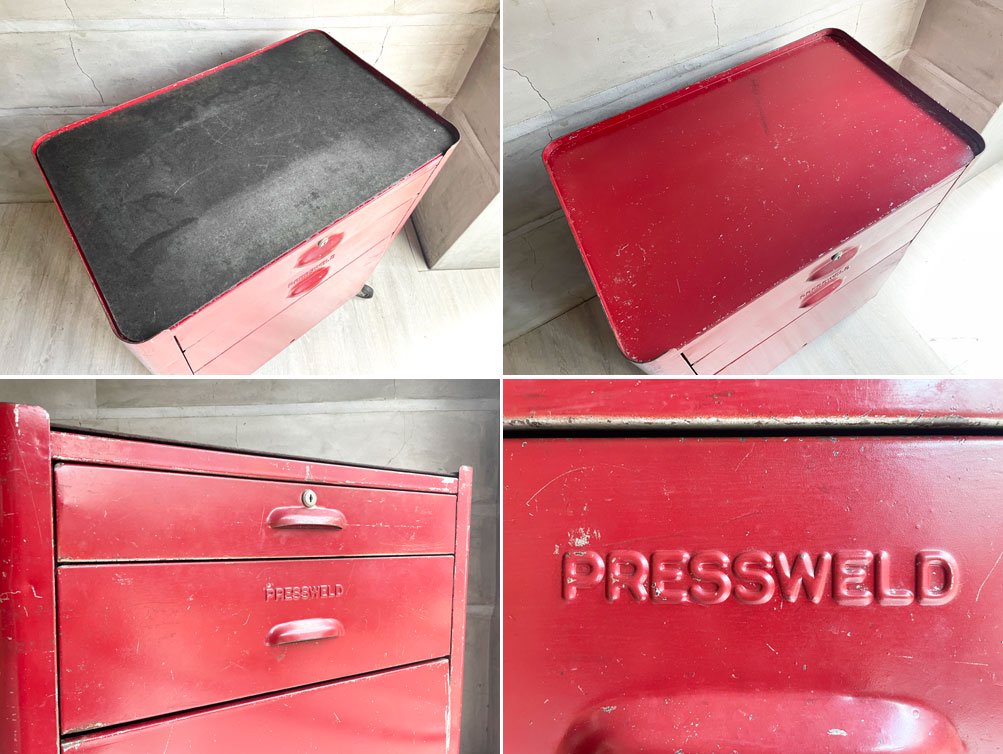 プレスウェルド PRESSWELD ツールワゴン メンテナンススタンド レッド インダストリアル 米国 USビンテージ ♪