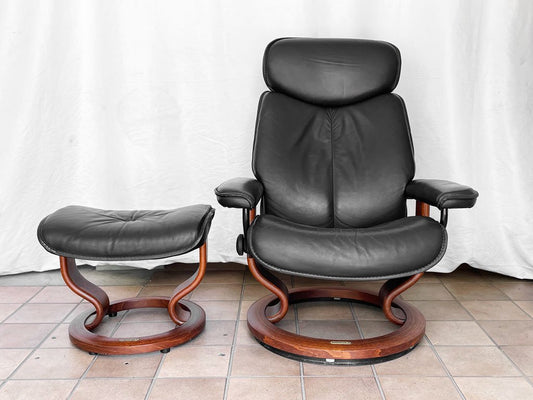 エコーネス EKORNES リブラ ストレスレスチェア リクライニングチェア オットマン付き 本革 ブラック ウォールナットカラー 北欧 ノルウェー ◇