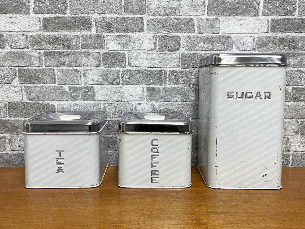 Lincoln リンカーン BeautyWare キャニスター 3個セット SUGAR TEA COFFEE 保存容器 ストライプ柄 USビンテージ 50s レトロ ●