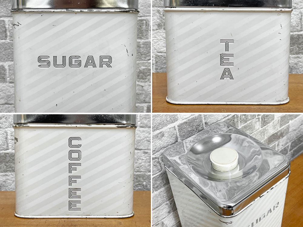 Lincoln リンカーン BeautyWare キャニスター 3個セット SUGAR TEA COFFEE 保存容器 ストライプ柄 USビンテージ 50s レトロ ●