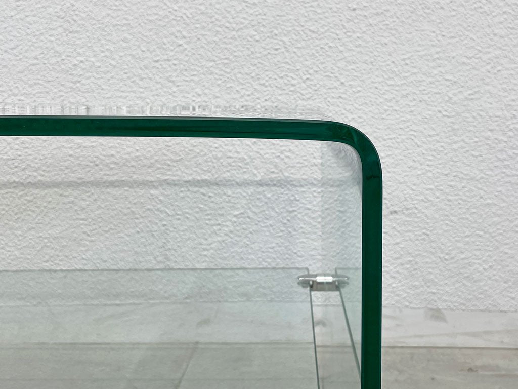 モダン インテリア オールガラス コーヒーテーブル All glass coffee table 収納棚付 曲げ一枚ガラス センターテーブル 〓