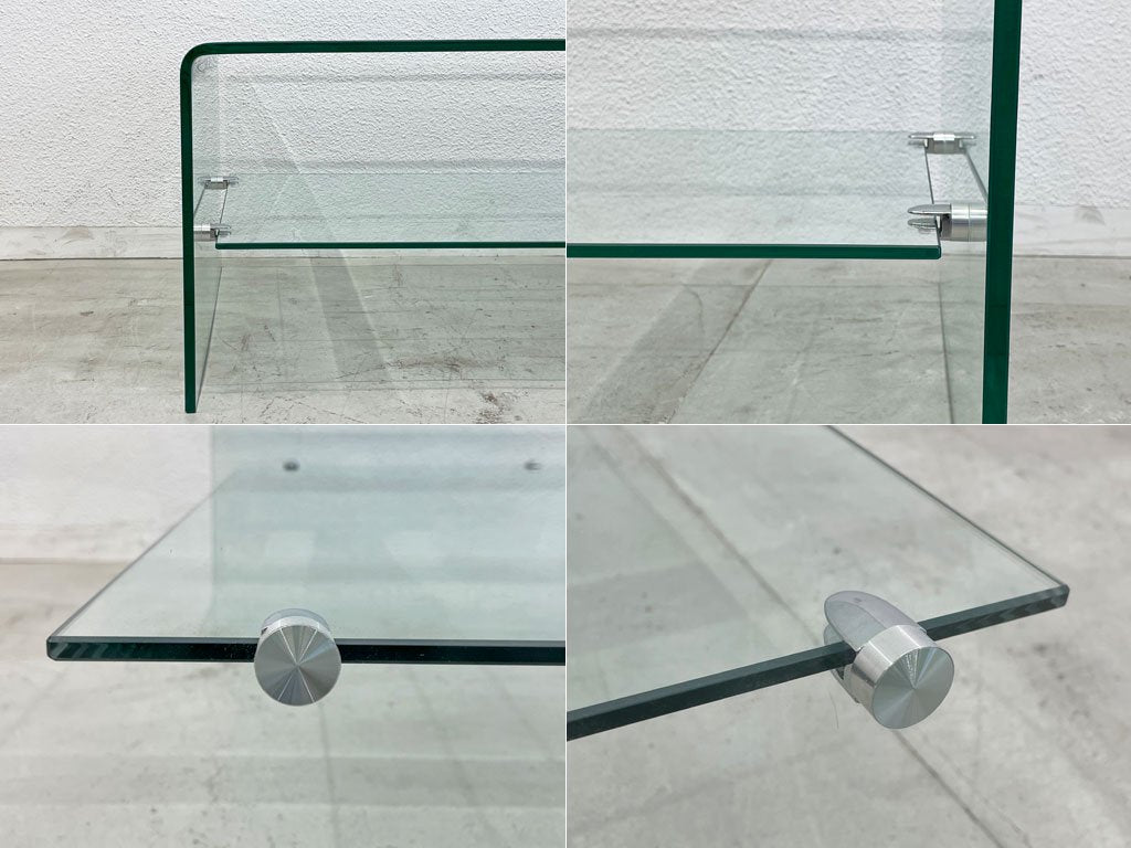 モダン インテリア オールガラス コーヒーテーブル All glass coffee table 収納棚付 曲げ一枚ガラス センターテーブル 〓