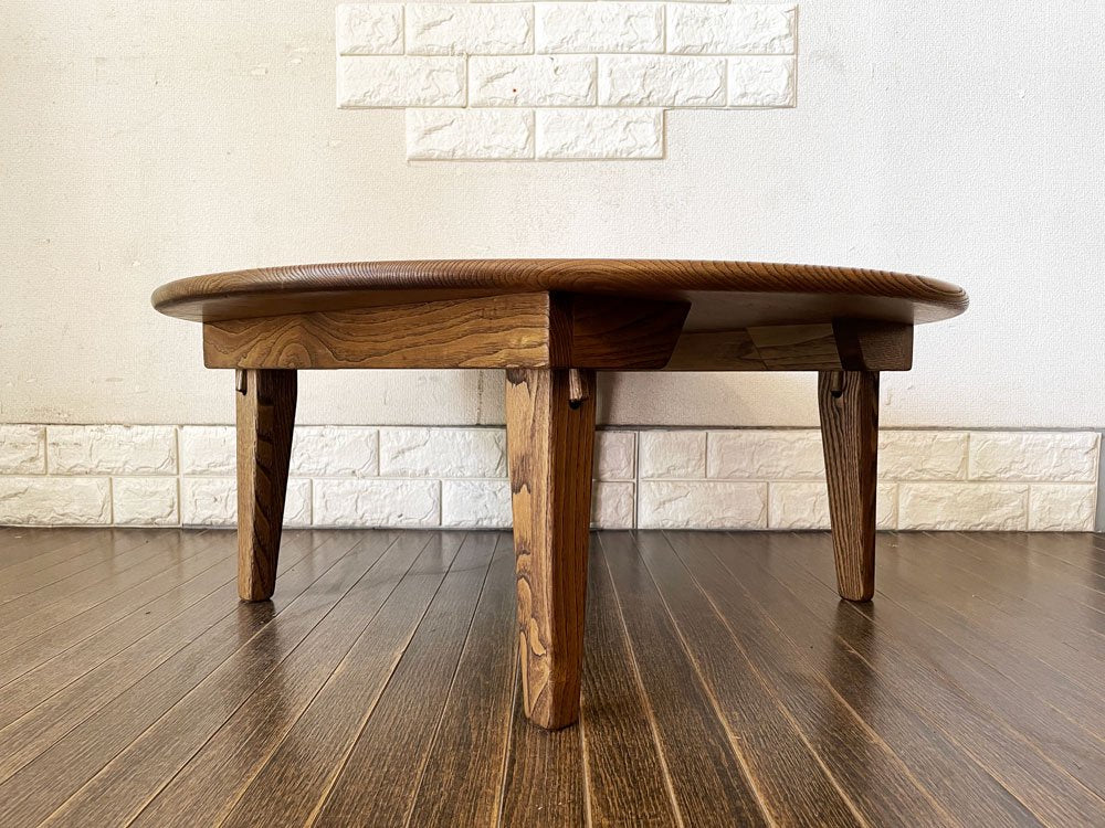 ビンテージスタイル Vintage Style オーク材 円卓 座卓 ちゃぶ台 ローテーブル Φ80cm 折れ脚 折りたたみ 和モダン ◎
