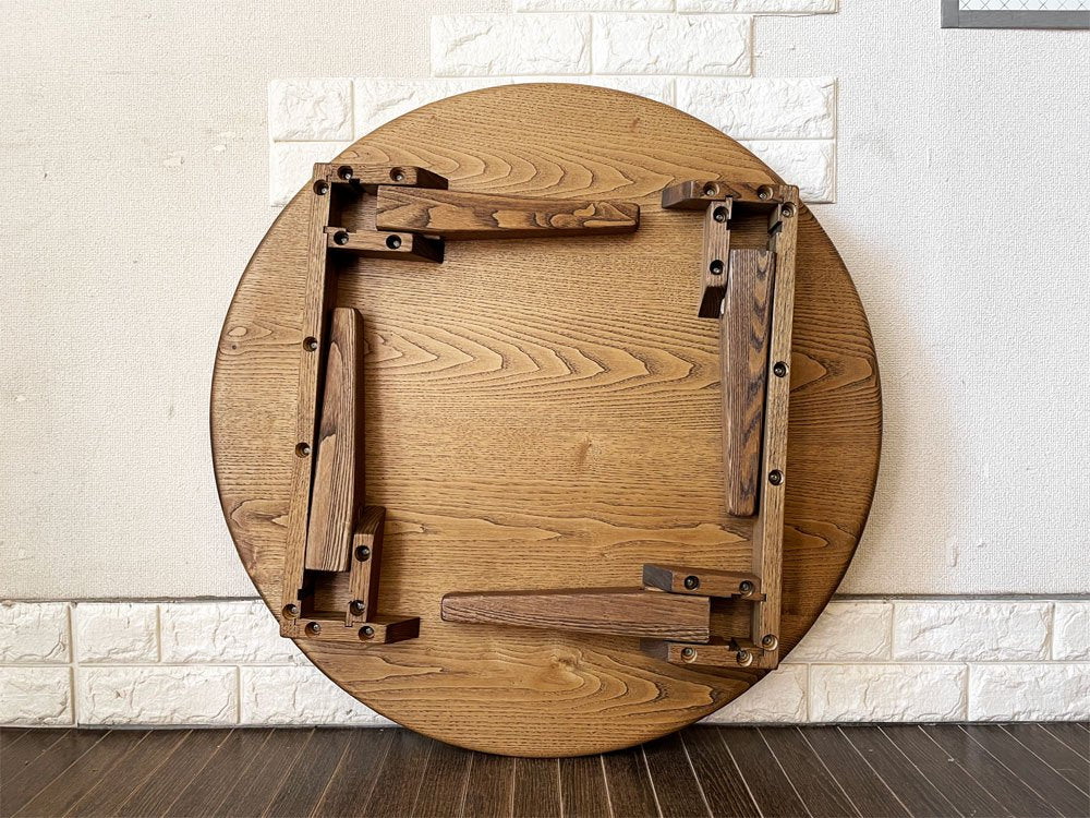 ビンテージスタイル Vintage Style オーク材 円卓 座卓 ちゃぶ台 ローテーブル Φ80cm 折れ脚 折りたたみ 和モダン ◎