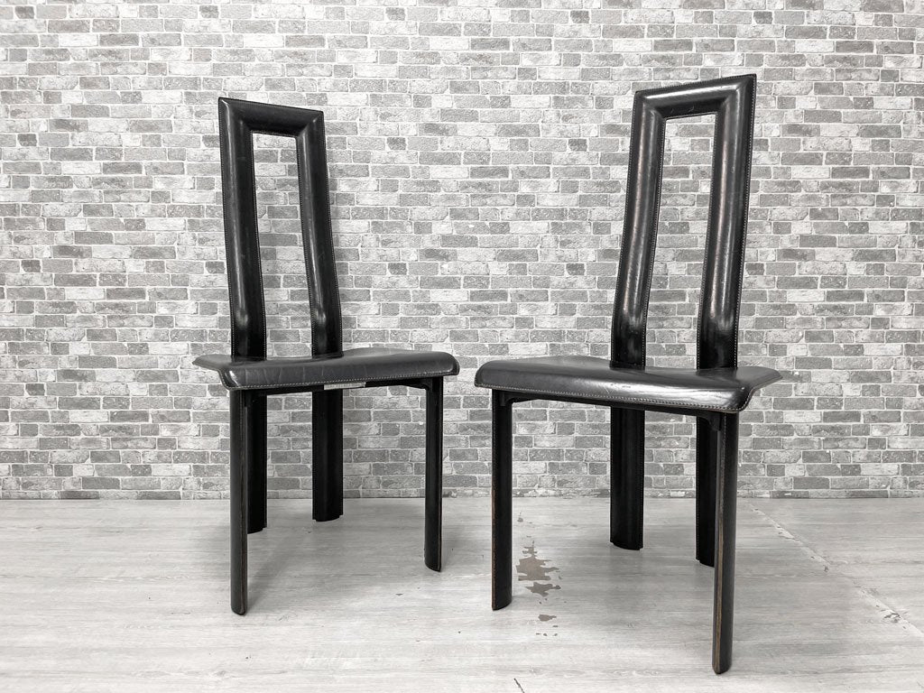 イカミ YCAMI レジアチェア Regia Chair ダイニングチェア 総本革 レザー張り 2脚セット ブラック アントネッロ・モスカ Antonello Mosca イタリアモダン ●