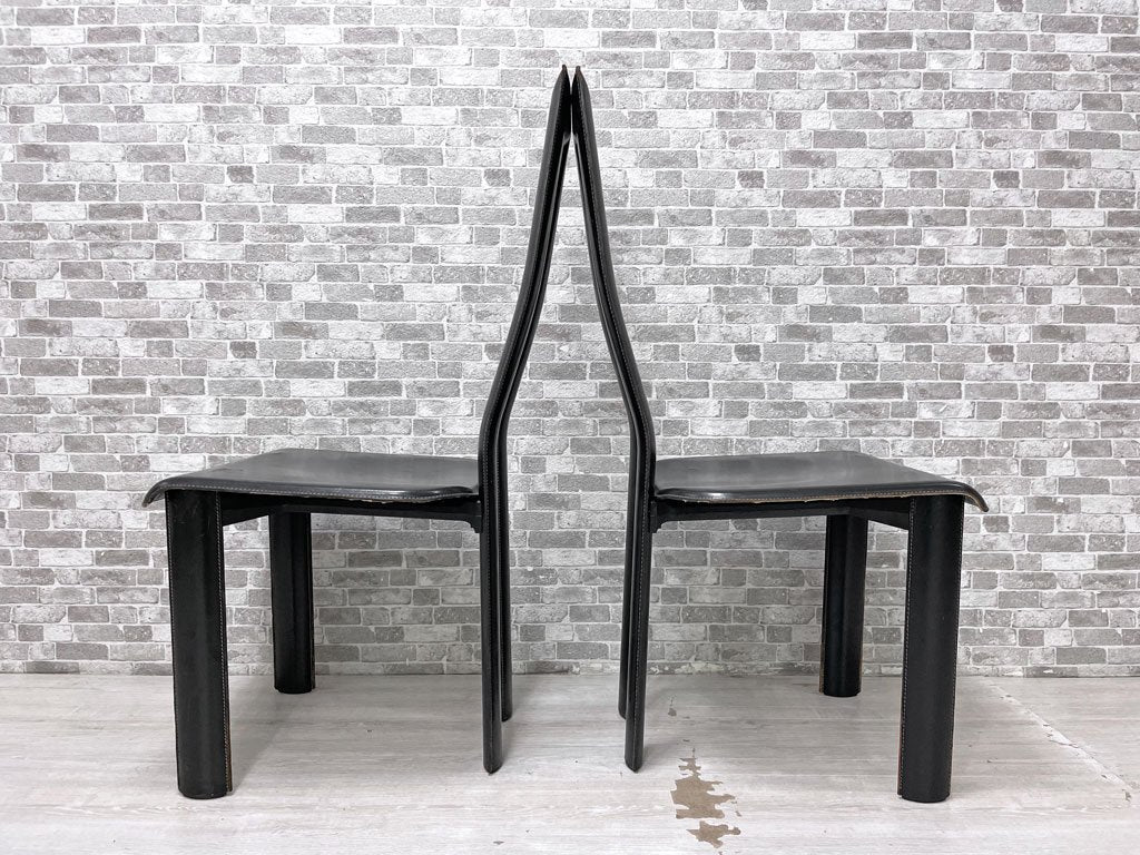 イカミ YCAMI レジアチェア Regia Chair ダイニングチェア 総本革 レザー張り 2脚セット ブラック アントネッロ・モスカ Antonello Mosca イタリアモダン ●