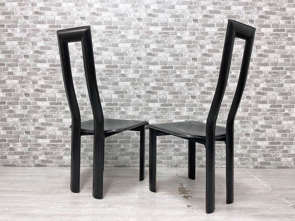 イカミ YCAMI レジアチェア Regia Chair ダイニングチェア 総本革 レザー張り 2脚セット ブラック アントネッロ・モスカ Antonello Mosca イタリアモダン ●