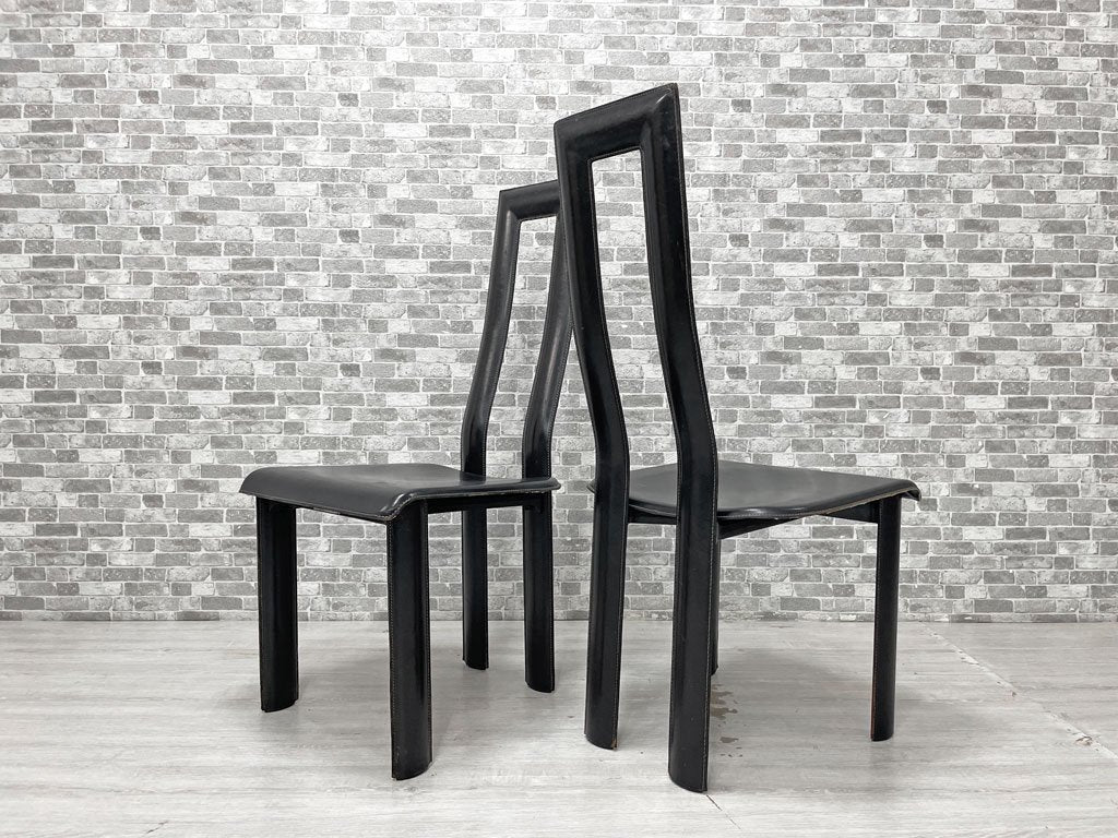 イカミ YCAMI レジアチェア Regia Chair ダイニングチェア 総本革 レザー張り 2脚セット ブラック アントネッロ・モスカ Antonello Mosca イタリアモダン ●