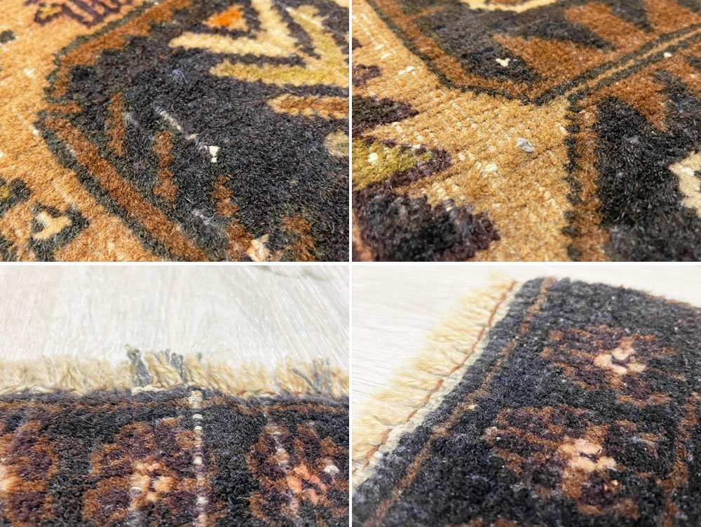 ビンテージ Vintage トライバルラグ バルーチ Bharuch ラグ 絨毯 ブラウン系 イラン アフガニスタン 手織り 幾何学 210×110cm ●
