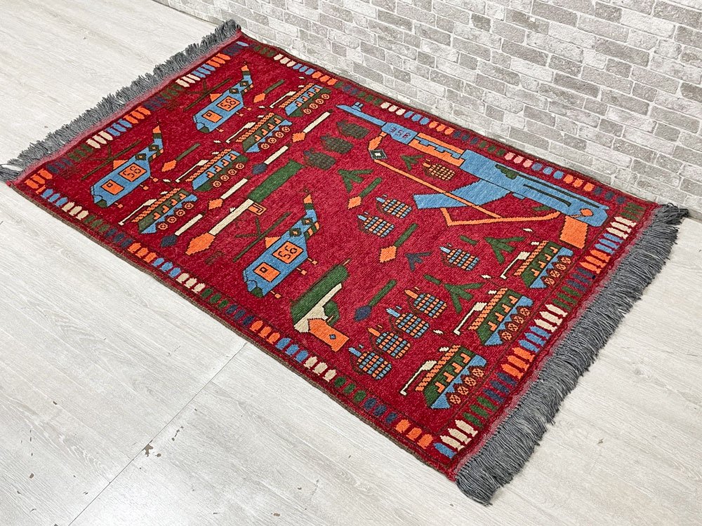 ビンテージ Vintage ウォーラグ War Rug トルクメン族 Turkmen カーペット 絨毯 レッド アフガニスタン 140×80cm  ●