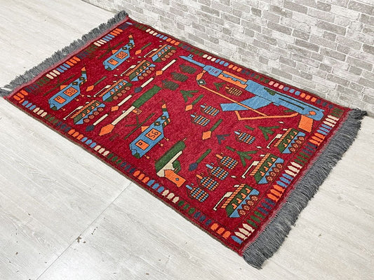 ビンテージ Vintage ウォーラグ War Rug トルクメン族 Turkmen カーペット 絨毯 レッド アフガニスタン 140×80cm  ●