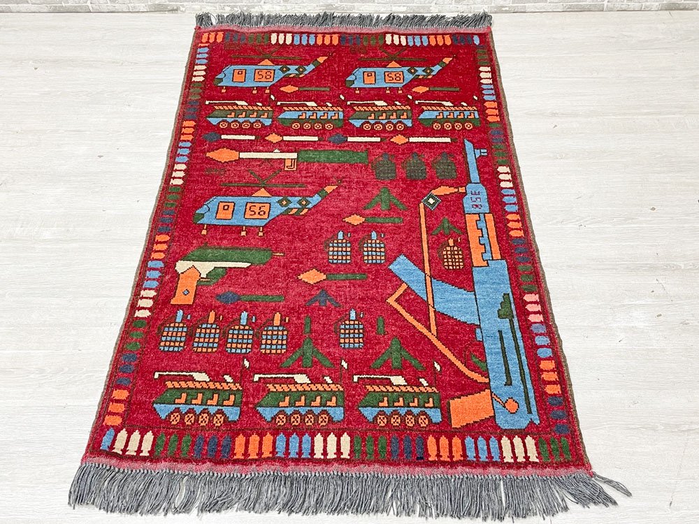 ビンテージ Vintage ウォーラグ War Rug トルクメン族 Turkmen カーペット 絨毯 レッド アフガニスタン 140×80cm  ●