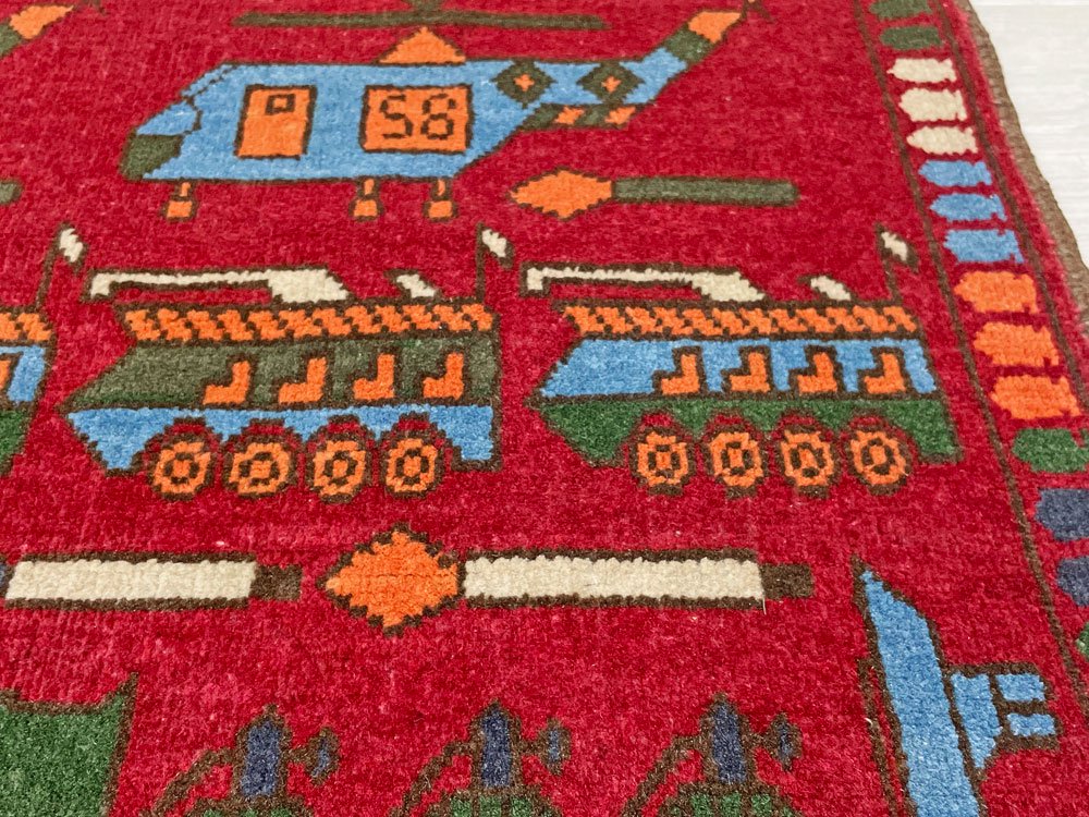 ビンテージ Vintage ウォーラグ War Rug トルクメン族 Turkmen カーペット 絨毯 レッド アフガニスタン 140×80cm  ●