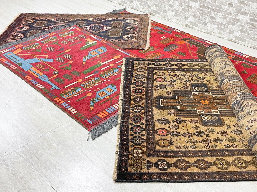 ビンテージ Vintage ウォーラグ War Rug トルクメン族 Turkmen カーペット 絨毯 レッド アフガニスタン 140×80cm  ●