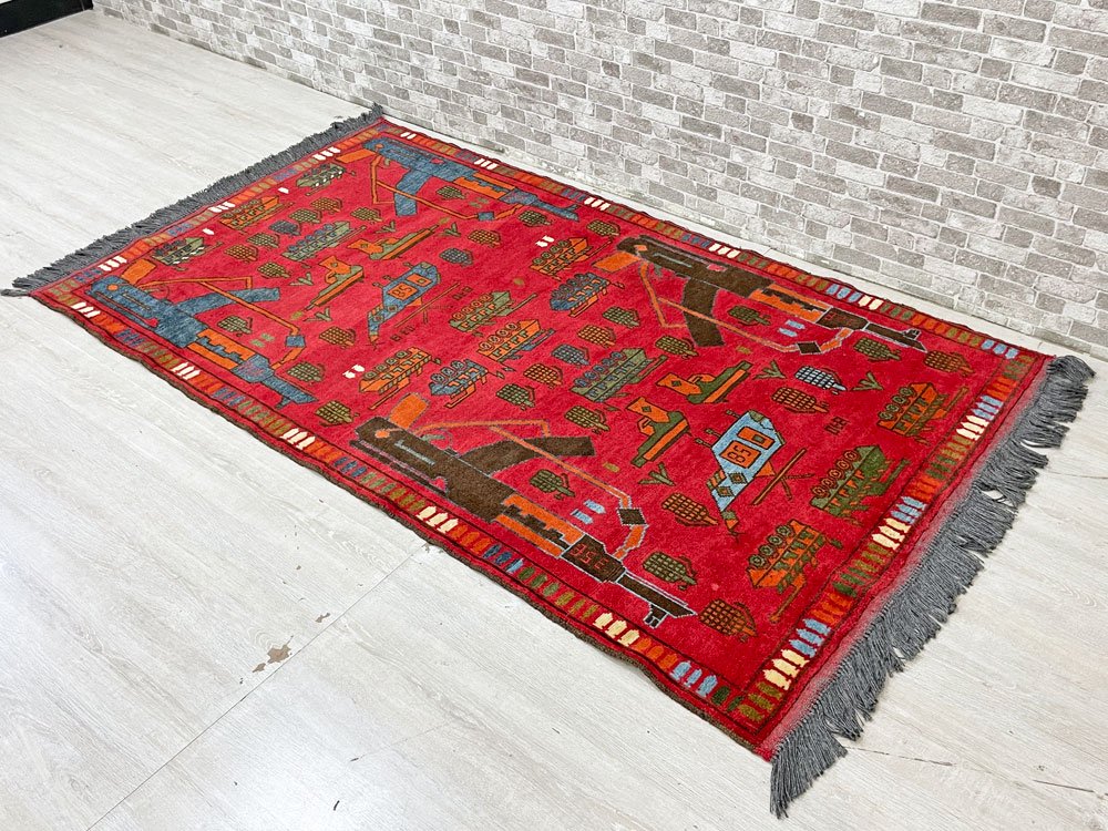 ビンテージ Vintage ウォーラグ War Rug トルクメン族 Turkmen カーペット 絨毯 レッド アフガニスタン 190×103cm ●