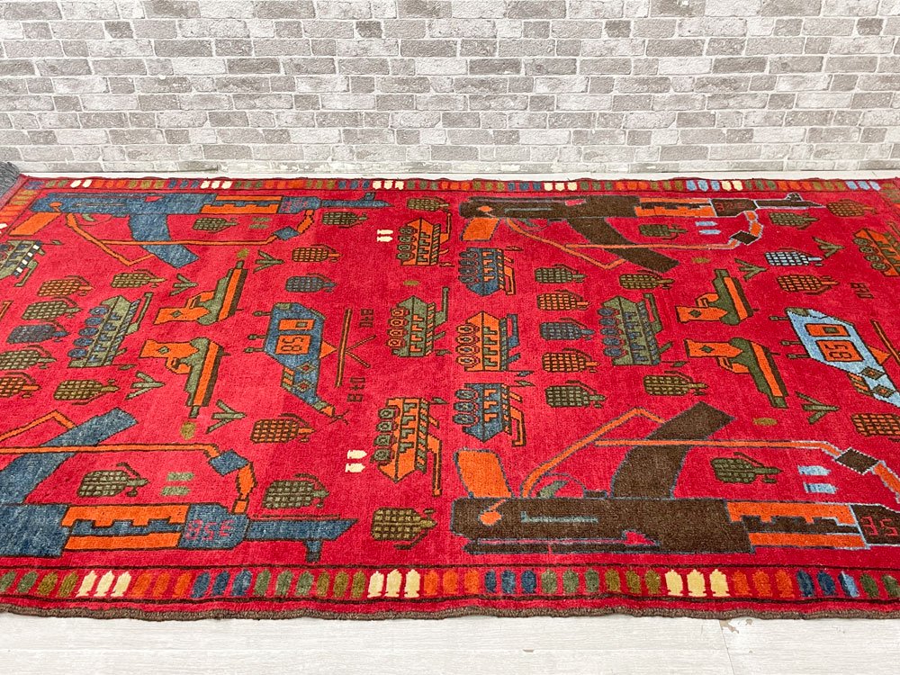 ビンテージ Vintage ウォーラグ War Rug トルクメン族 Turkmen カーペット 絨毯 レッド アフガニスタン 190×103cm ●