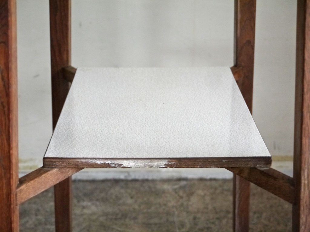 ジャパンビンテージ Japan Vintage オーク材 デコラトップ ハイテーブル サイドテーブル フラワースタンド H99cm ■