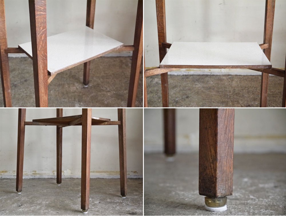 ジャパンビンテージ Japan Vintage オーク材 デコラトップ ハイテーブル サイドテーブル フラワースタンド H99cm ■