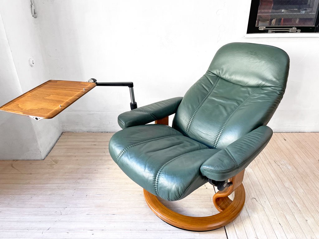 エコーネス EKORNES コンサル Consul ストレスレスチェア stressless リクライニングチェア サイドテーブル＆オットマン付 ダークグリーンカラー 北欧 ノルウェー★