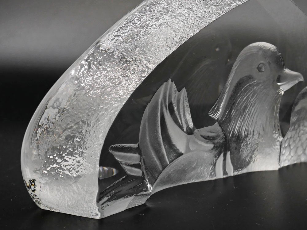 マッツ・ジョナサン Mats Jonasson クリスタル ペーパーウェイト オブジェ 2羽の水鳥 Crystal Paper weight Sculpture waterfowl 置物 北欧 ●