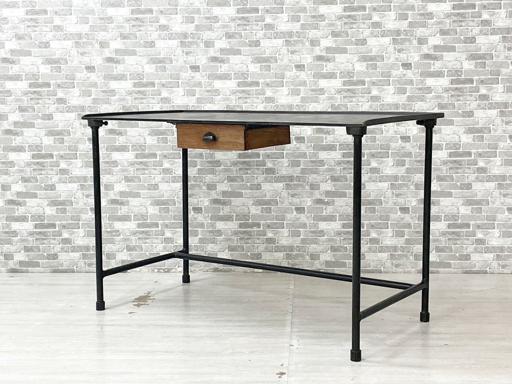 ハウス オブ フェール トラヴァイユ HOUSE OF FER TRAVAIL フランス ビンテージ アイアンデスク 机 抽斗1杯 ブラック 鋳鉄 W120cm インダストリアル 工業系 ●