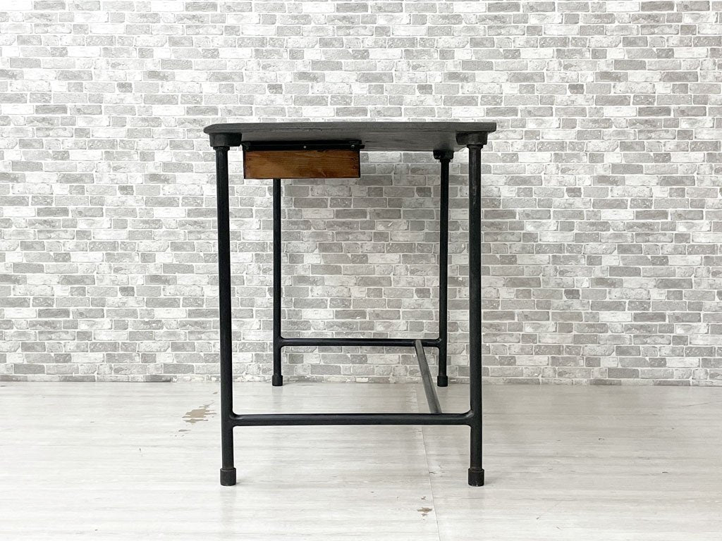 ハウス オブ フェール トラヴァイユ HOUSE OF FER TRAVAIL フランス ビンテージ アイアンデスク 机 抽斗1杯 ブラック 鋳鉄 W120cm インダストリアル 工業系 ●