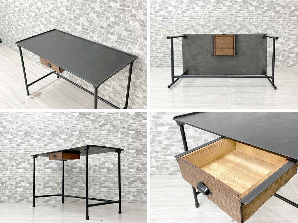 ハウス オブ フェール トラヴァイユ HOUSE OF FER TRAVAIL フランス ビンテージ アイアンデスク 机 抽斗1杯 ブラック 鋳鉄 W120cm インダストリアル 工業系 ●