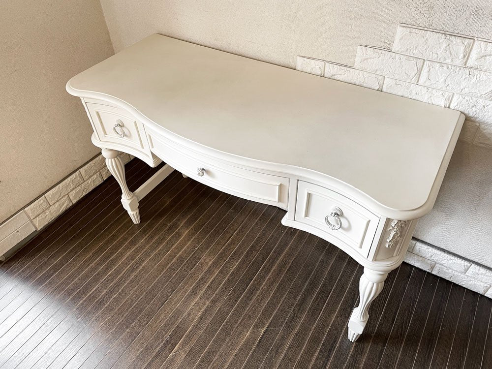 フレンチカントリースタイル French Country Style コンソールデスク 3ドロワー W122cm ホワイトペイント シャビーシック ◎