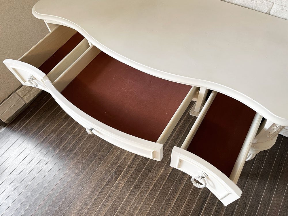 フレンチカントリースタイル French Country Style コンソールデスク 3ドロワー W122cm ホワイトペイント シャビーシック ◎