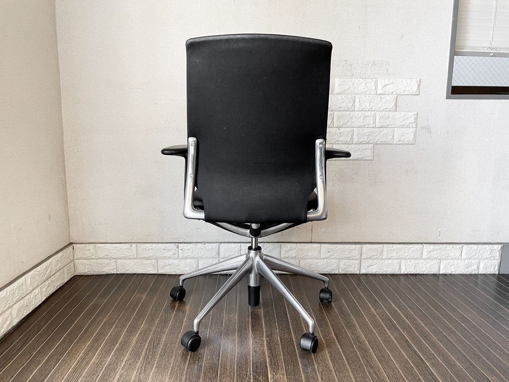 ヴィトラ vitra メダチェア Meda Chair デスクチェア ワークチェア レザー 本革 ブラック 座面昇降 リクライニング 角度調整 アルベルト・メダ 廃番 ◎