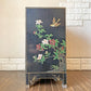 中国家具 玉石細工 キャビネット 飾り棚 開き戸 2段 花鳥図  漆 ナイトテーブル ◎