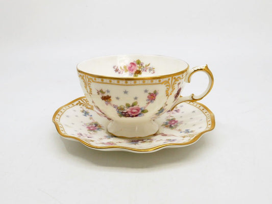 ロイヤルクラウンダービー ROYAL CROWN DERBY アントワネット Royal Anntoinette ティーカップ＆ソーサー C&S ボーンチャイナ 金彩 英国 ●