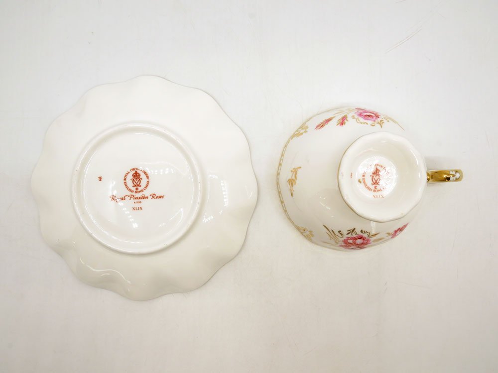 ロイヤルクラウンダービー ROYAL CROWN DERBY ピンクストンローズ Royal Pinxton Rose ティーカップ＆ソーサー C&S ボーンチャイナ 金彩 英国 B ●