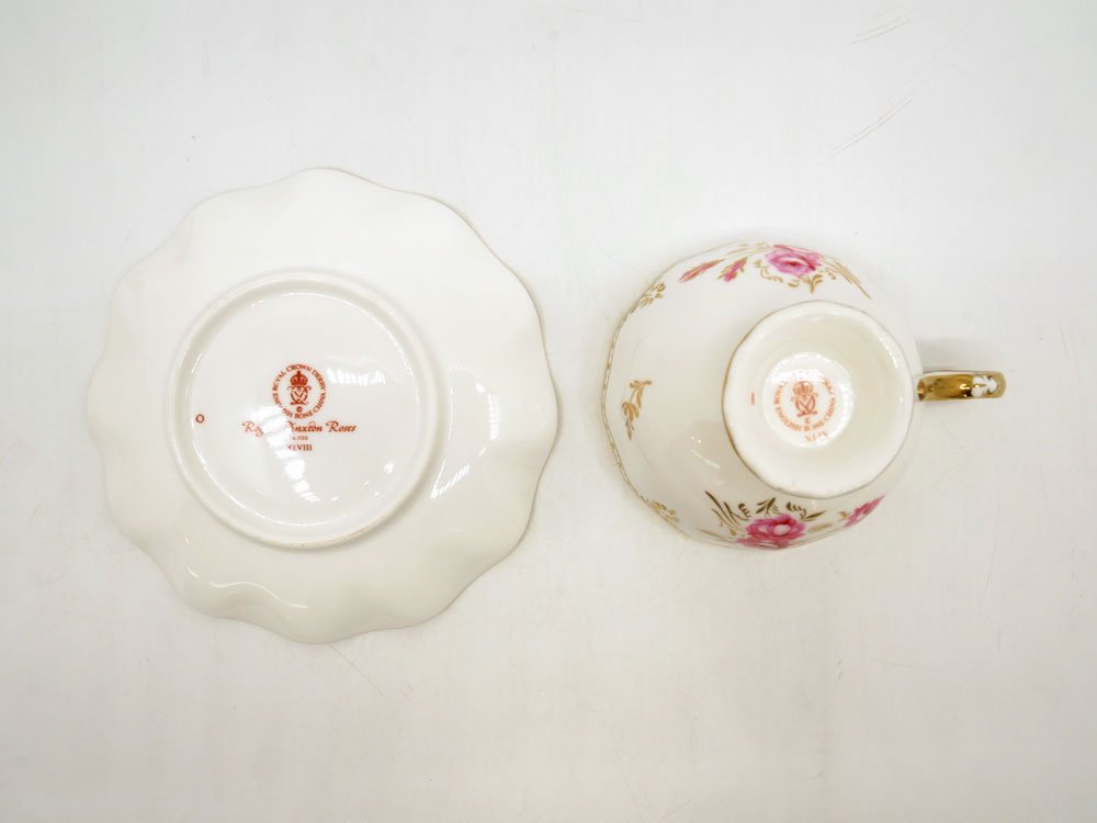 ロイヤルクラウンダービー ROYAL CROWN DERBY ピンクストンローズ Royal Pinxton Rose ティーカップ＆ソーサー C&S ボーンチャイナ 金彩 英国 A ●