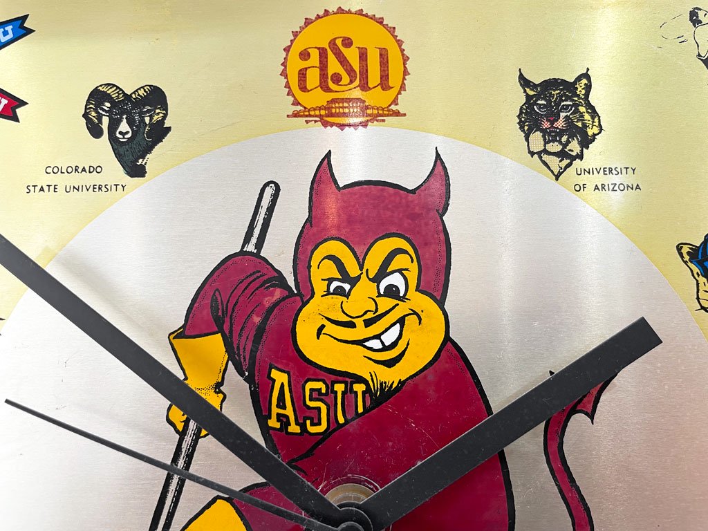 アリゾナ州立大学 arizona state university サン デビルズ SUN DEVILS クラブチーム マスコット 掛け時計 ウォールクロック 1971年 USビンテージ  現状品 ★