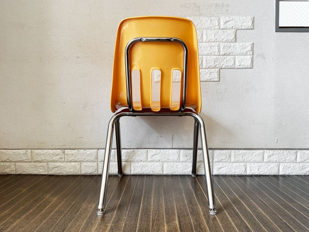 バルコ VIRCO チェア 9000 Chair スタッキングチェア パンプキン プラスチックシート × スチール脚 米国家具 ミッドセンチュリーデザイン 定価￥21,450- ◎