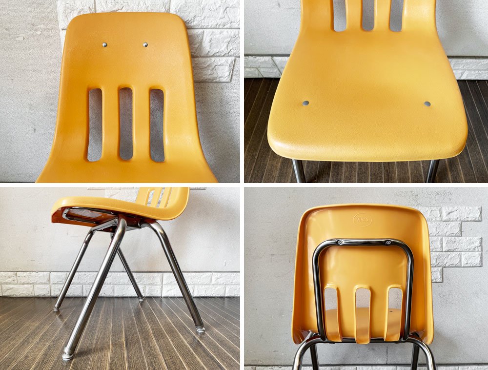 バルコ VIRCO チェア 9000 Chair スタッキングチェア パンプキン プラスチックシート × スチール脚 米国家具 ミッドセンチュリーデザイン 定価￥21,450- ◎